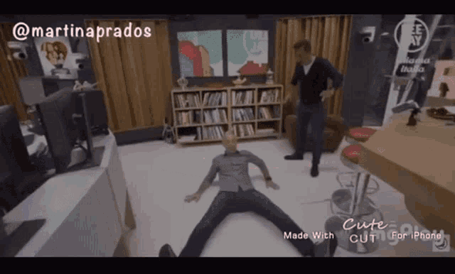 a man is laying on the floor in a room with the words cute cut for iphone