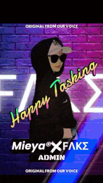 a poster with a woman in a hoodie and the words happy tasking
