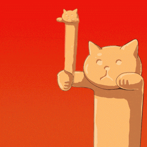 a cartoon of a cat holding a stick with another cat behind it