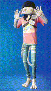 a cartoon character wearing a pink shirt and a black hat