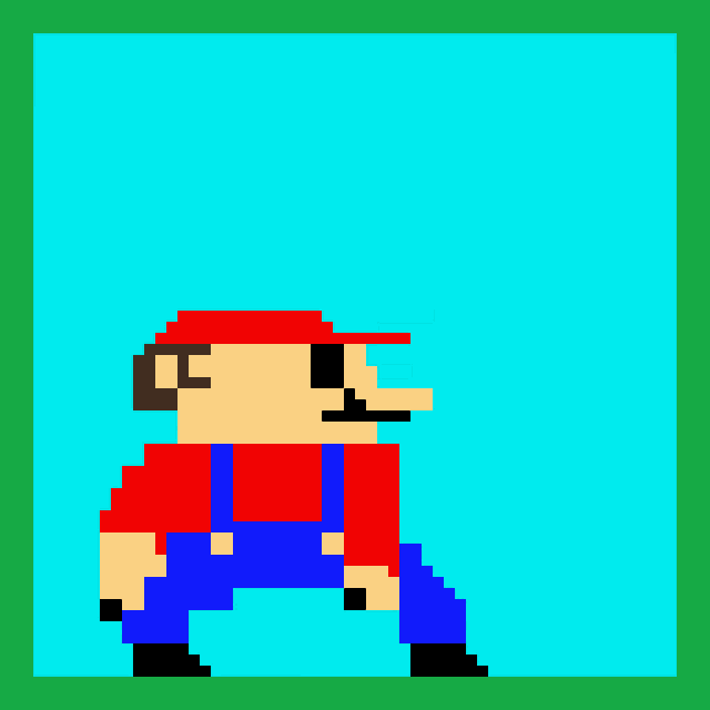 a pixel art of mario laying on his back in a green frame