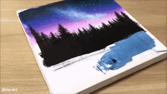 a painting of a night sky with the words wow art below