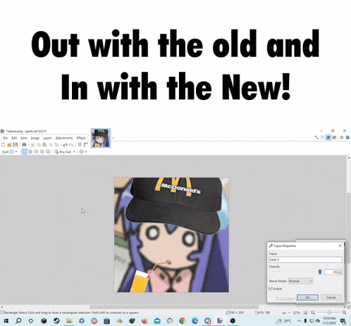 a picture of a girl wearing a mcdonalds hat