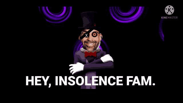a cartoon of a man in a top hat and bow tie is standing in front of a black background .