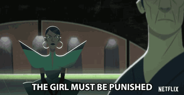 a cartoon of a man and a woman with the words the girl must be punished netflix