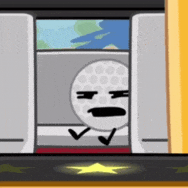 a cartoon character is looking out of a window