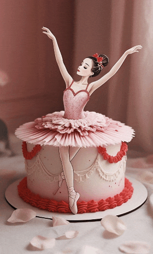 a cake decorated with a ballerina in a pink tutu