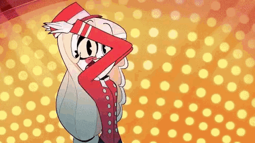 a cartoon character in a red and white top hat