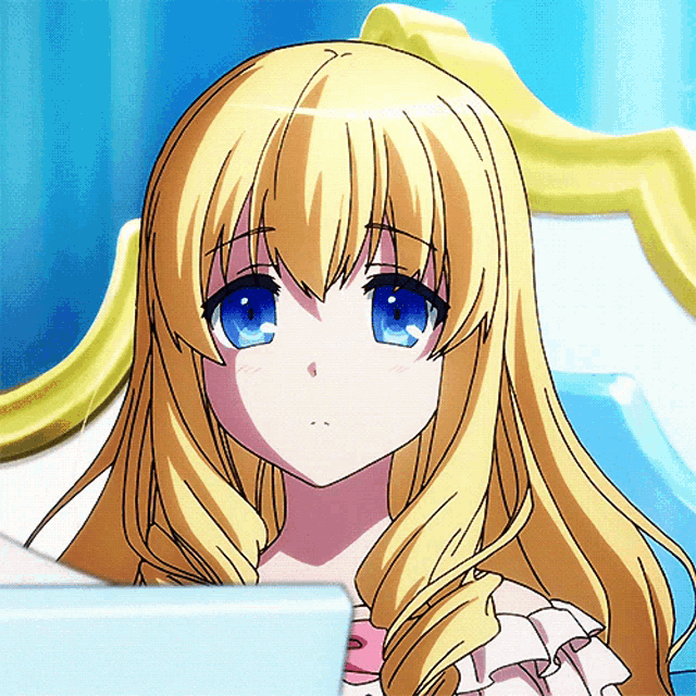 a girl with long blonde hair and blue eyes