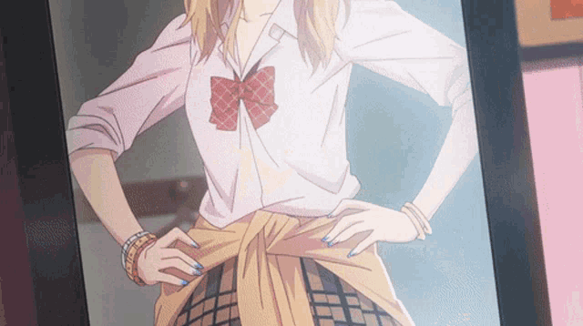 a drawing of a girl in a school uniform