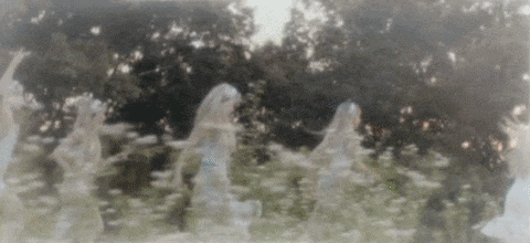a blurry picture of a group of women dancing in a field .