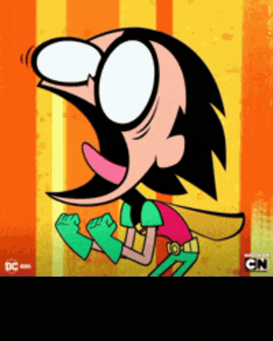 a cartoon of robin from teen titans go running with his mouth open