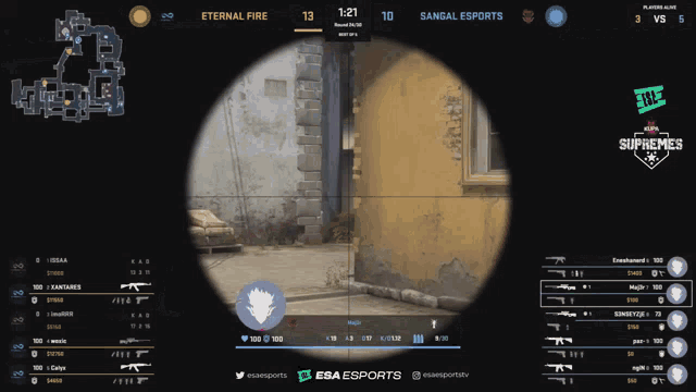 a screenshot of a video game shows eternal fire playing against sandal esports