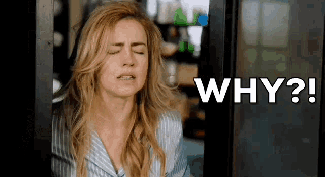 a woman with her eyes closed says why