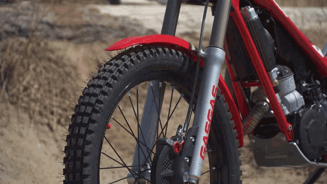 a close up of a gasgas dirt bike