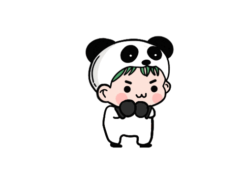 a cartoon of a boy wearing a panda costume