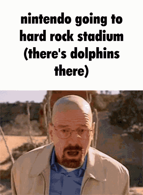 a bald man with a beard and glasses says nintendo going to hard rock stadium