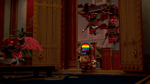 a video game character with a rainbow flag and the name evil dp on the bottom