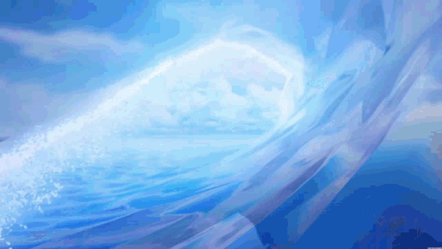 a painting of a wave in the ocean with a blue background