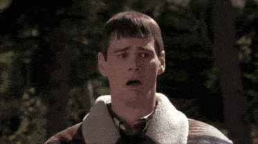 a man in a plaid shirt is blowing snow into the air in a forest .