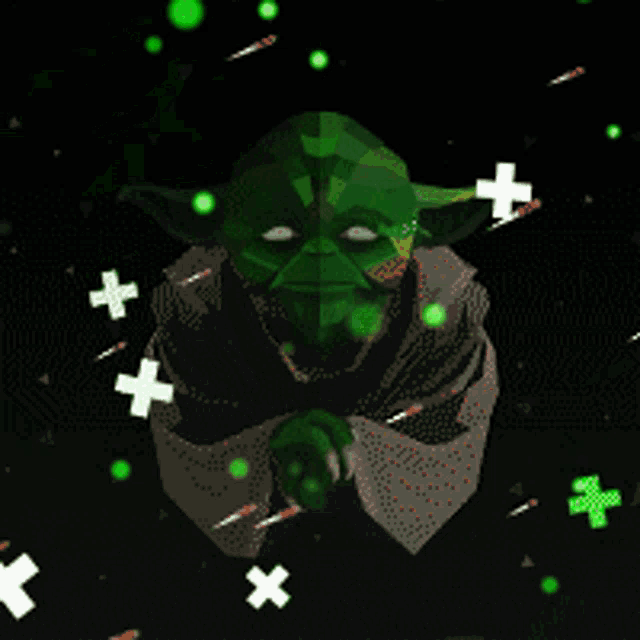 a drawing of yoda with a green lightning bolt surrounding him
