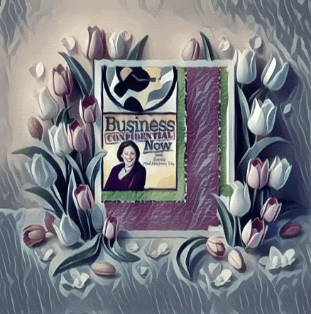 a framed picture of a woman with the words business confidential now written on it
