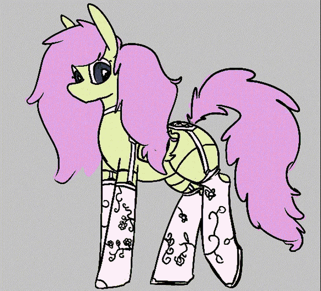 a drawing of a pony with purple hair and socks