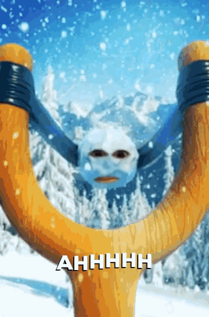 a slingshot with a face on it and the word ahhhh on the bottom