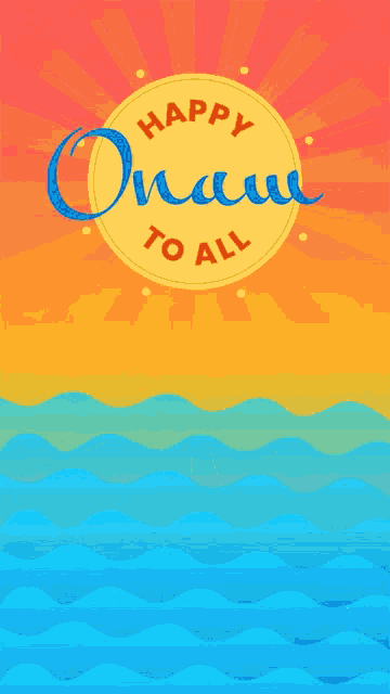 a poster that says happy onam to all with boats in the water