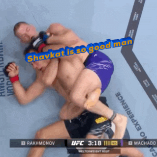 a ufc fight is being shown on a screen with a caption that says ' shavkat is so good man '