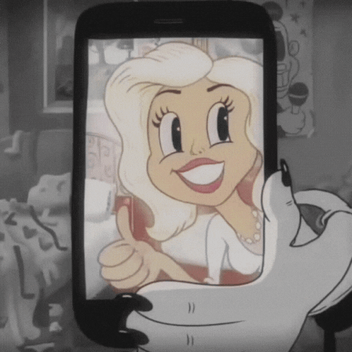 a cartoon character is giving a thumbs up while holding a cell phone