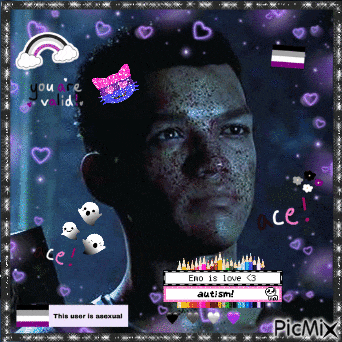 a picture of a man with the words emo is love autism written on it