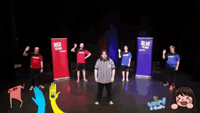 a group of people standing on a stage with the words see you soon