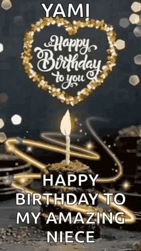 a happy birthday to my amazing niece with a cake and a candle .