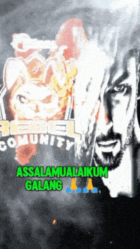 a poster for rebel community with a man and a cat