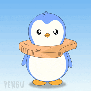 a penguin is holding a loaf of bread and says " i loaf you " on the bottom
