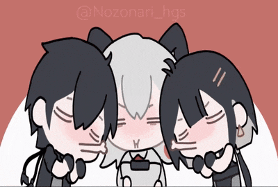 a drawing of three anime characters with the name nozonari_hgs on the bottom right