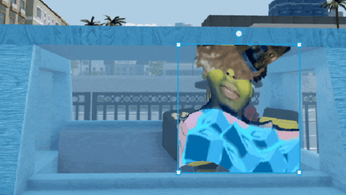 a computer generated image of a man 's face in a pool