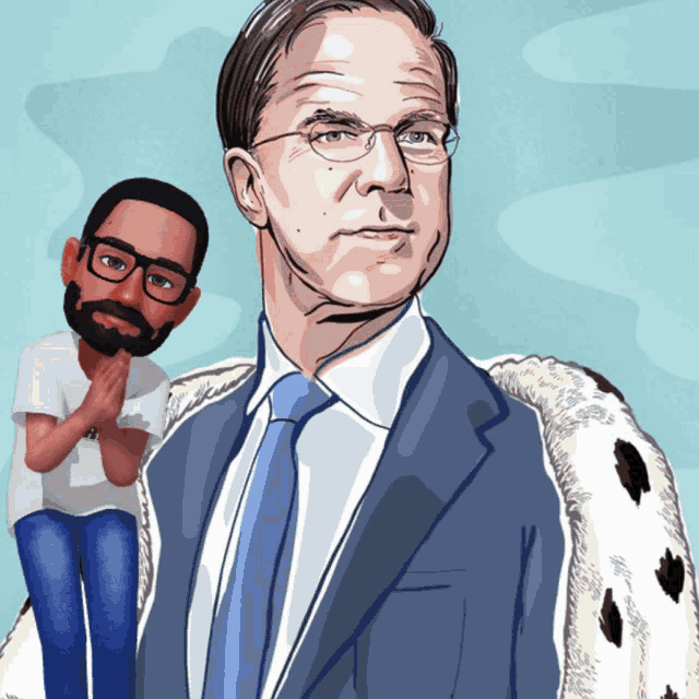 a cartoon of a man in a suit and tie with glasses