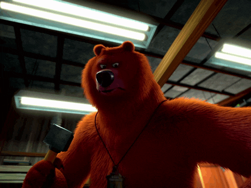 a bear with a necklace around its neck that says ' i am a bear '
