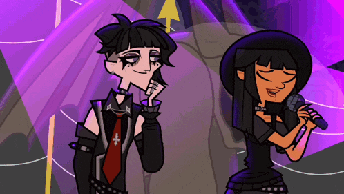 a cartoon of a girl singing into a microphone