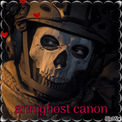 a picture of a soldier with a skull on his face and the words " anmighost canon " on the bottom
