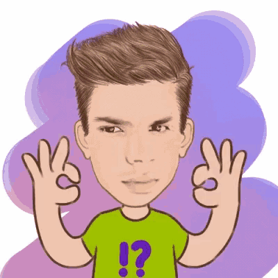 a cartoon of a man with a question mark on his shirt giving the ok sign