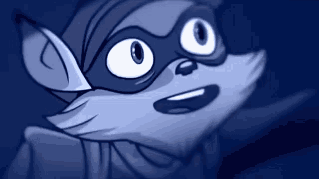 a close up of a raccoon wearing a mask on a blue background .