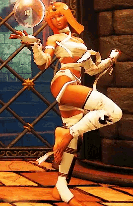 a woman in a mummy costume is standing on a tile floor
