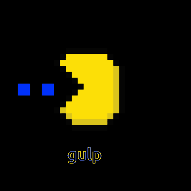 a pixel art of a yellow pac man with the word gulp below it