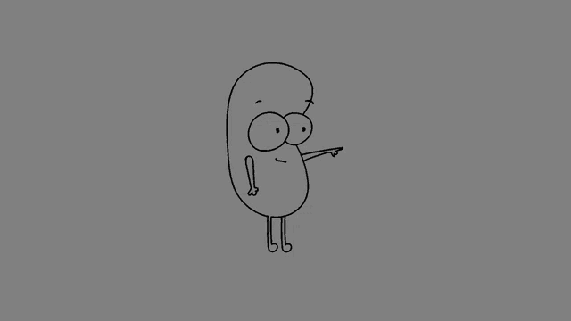 a black and white drawing of a cartoon character pointing to the side .