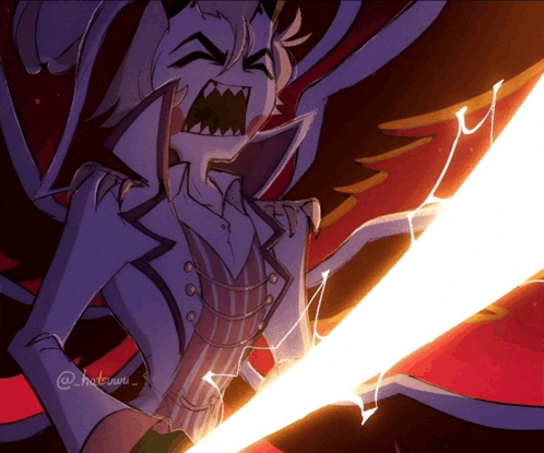 a drawing of a demon with a lightning bolt coming out of his mouth and the hashtag @hatoww