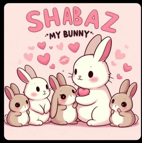 a group of rabbits standing next to each other with shabaz my bunny written on the top