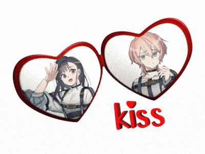 a couple of hearts with the word kiss on the bottom right